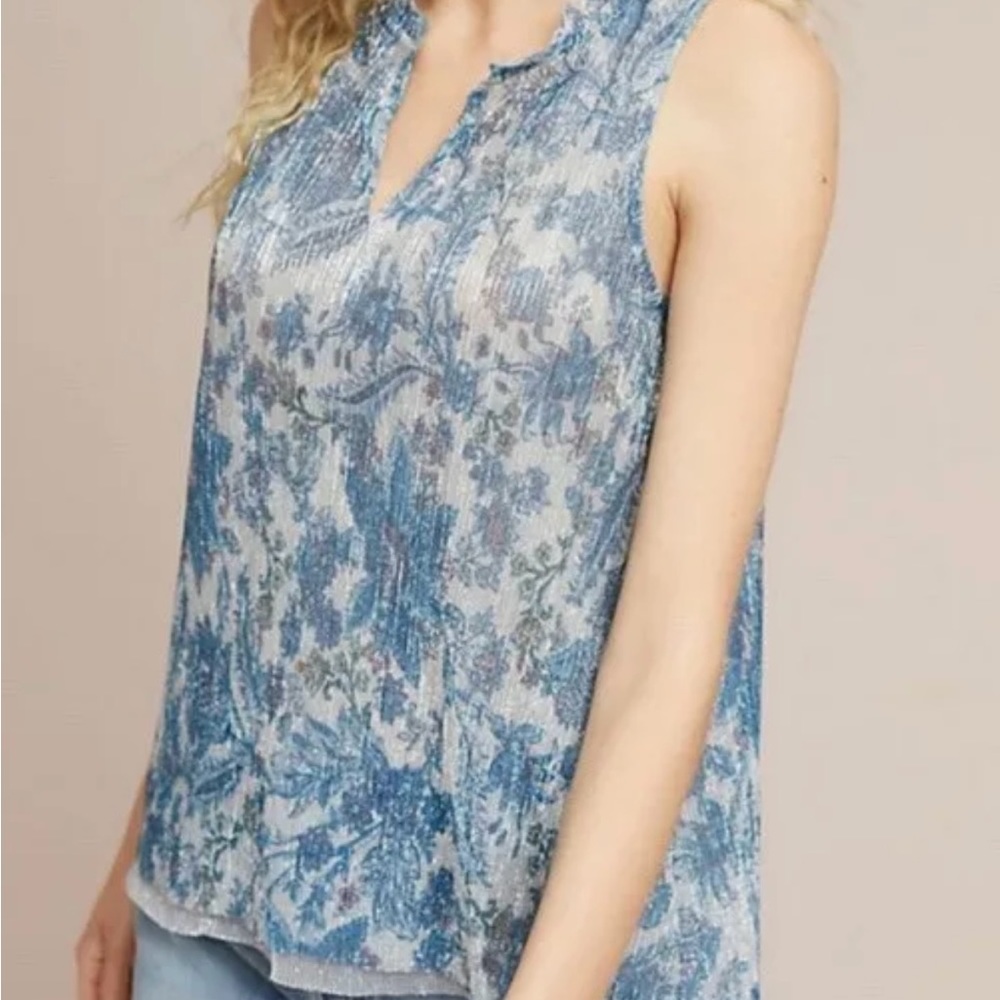 ANTHROPOLOGIE Vanessa Virginia Metallic Floral Sparkle Top Size Small Sleeveless